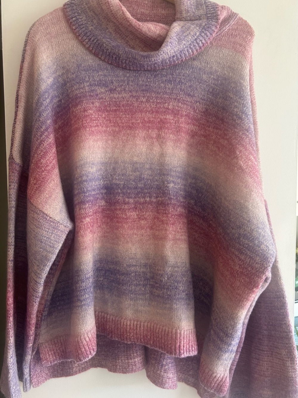 Time and Tru Ombre Cowl Neck Sweater - Pink, Purple & Cream